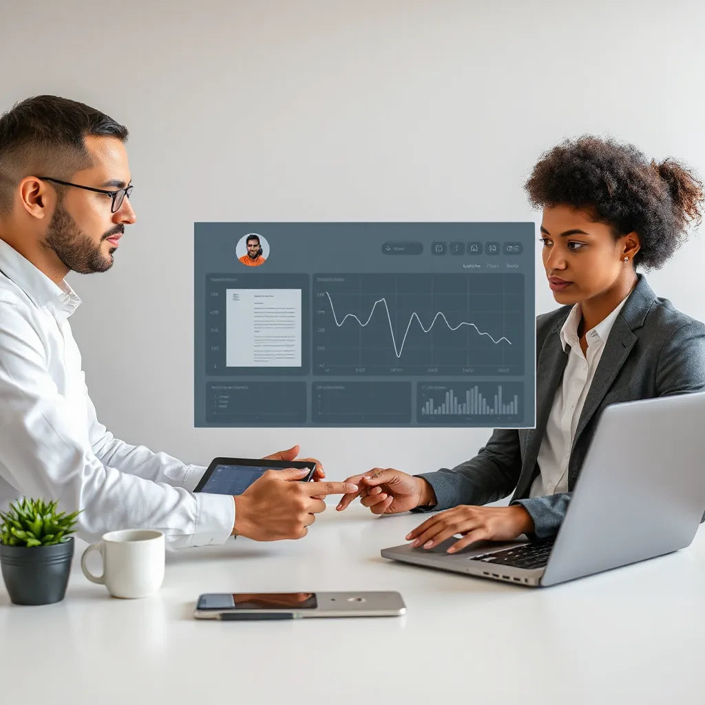 Team reviews unified analytics combining image, text, and audio signals on a digital dashboard.